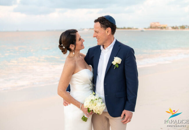 bride and groom looking at each other