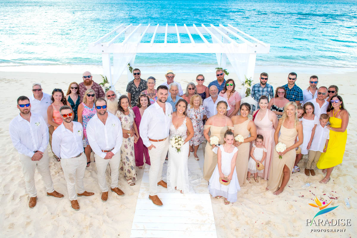 arial photography of group at wedding in Turks and Caicos