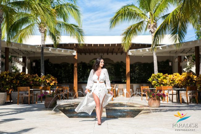 01 Shore Club Portraits Turks and Caicos girl walking around resort in white dress