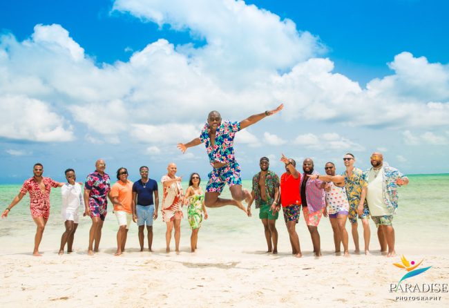 large group birthday party on beach