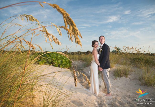 bride and groom on beach in turks and caicos at wymara resort