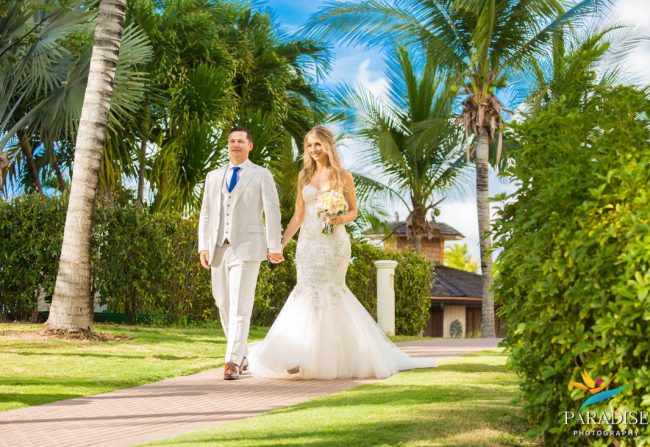 walking through resort hand in hand