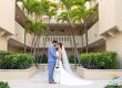 bride and groom at resort