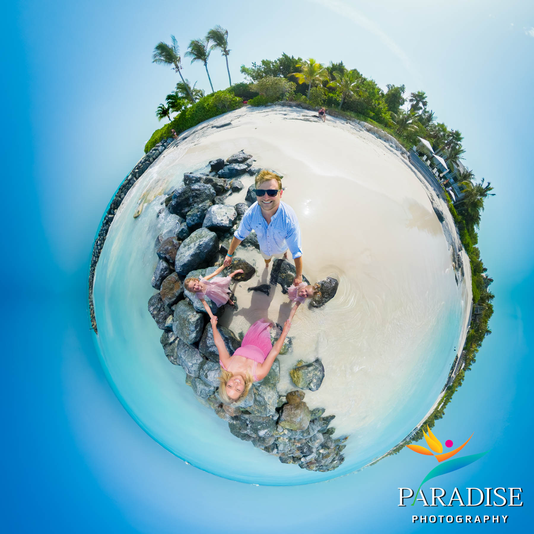 Tiny planet friends group sky