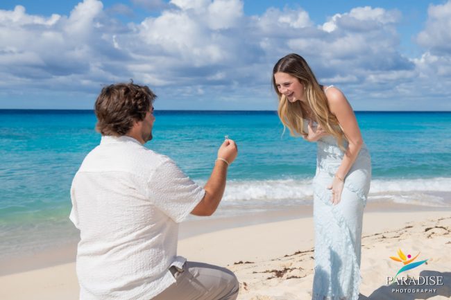Woman in white dress beach portrait at Grand Turk Island Turks and Caicos engagement photography