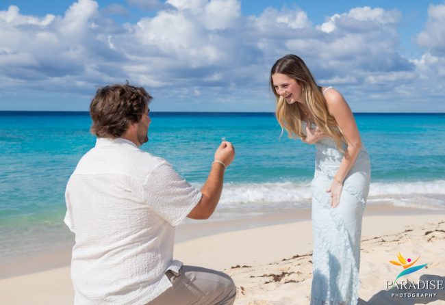 Woman in white dress beach portrait at Grand Turk Island Turks and Caicos engagement photography