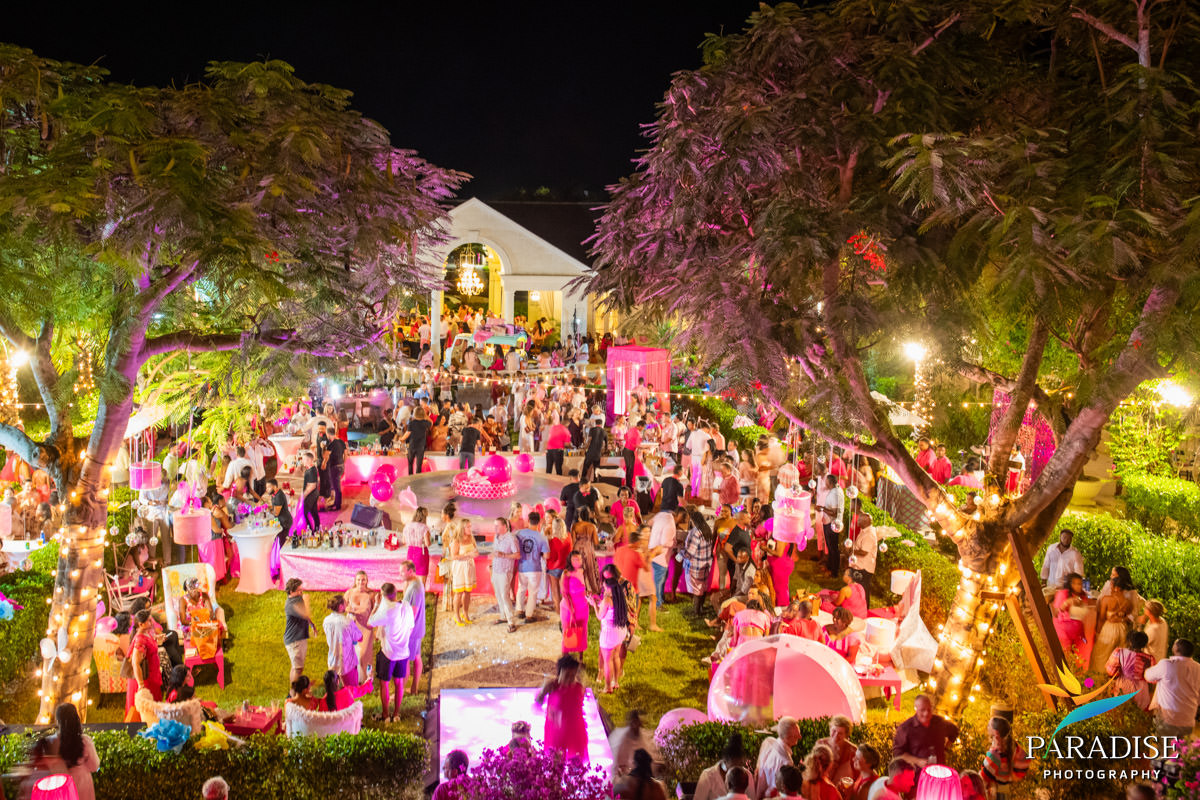 Turks and Caicos event photographer evening gala crowd fountain overhead