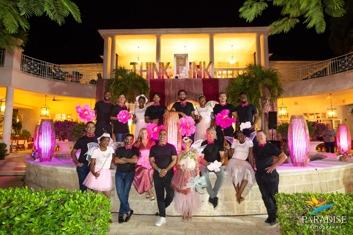 Turks and Caicos event photographer event team group photo think pink fountain